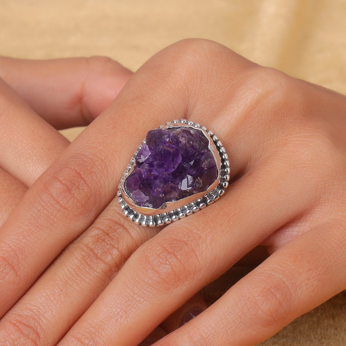 Amethyst Druzy 925 Sterling Silver Ring