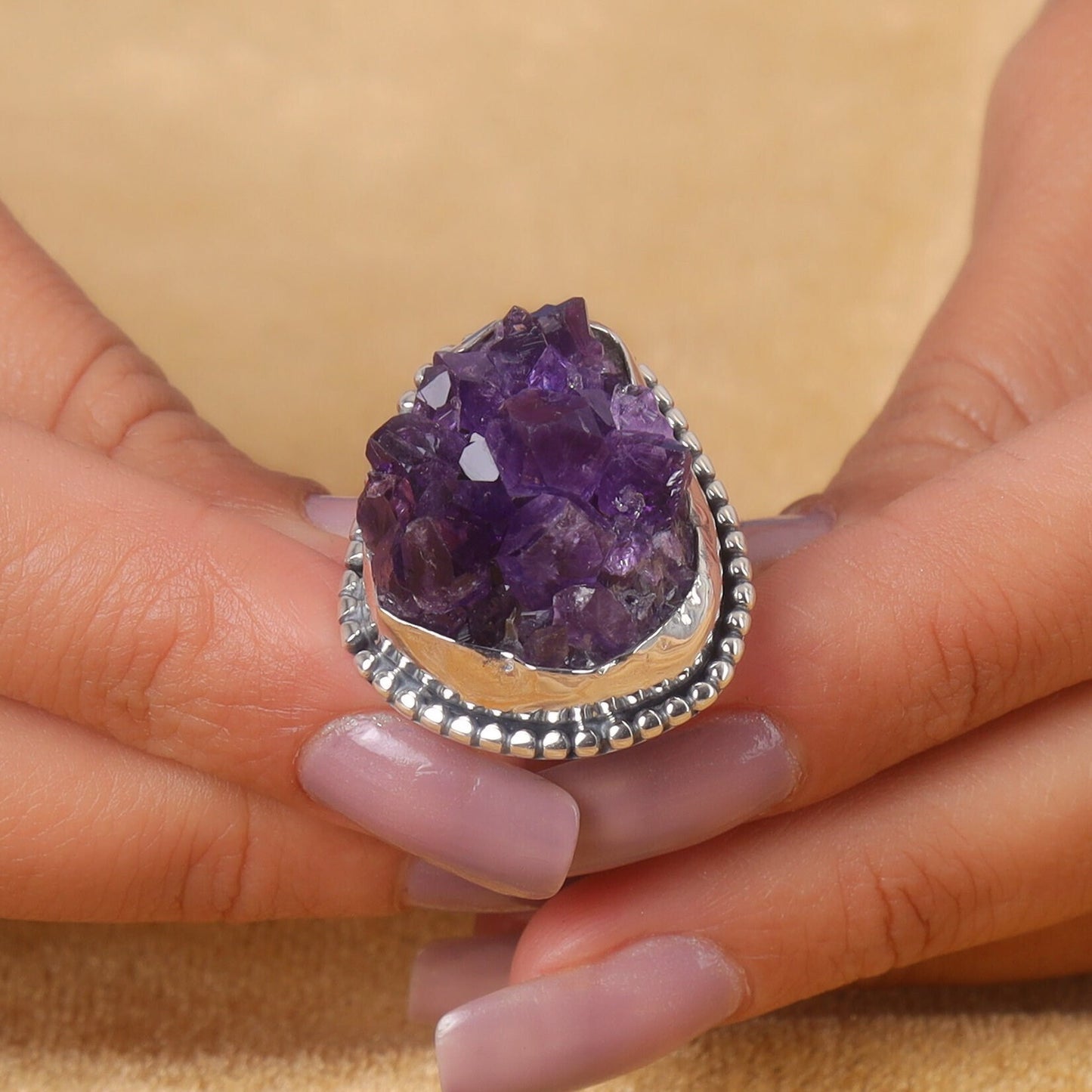 Amethyst Druzy 925 Sterling Silver Ring