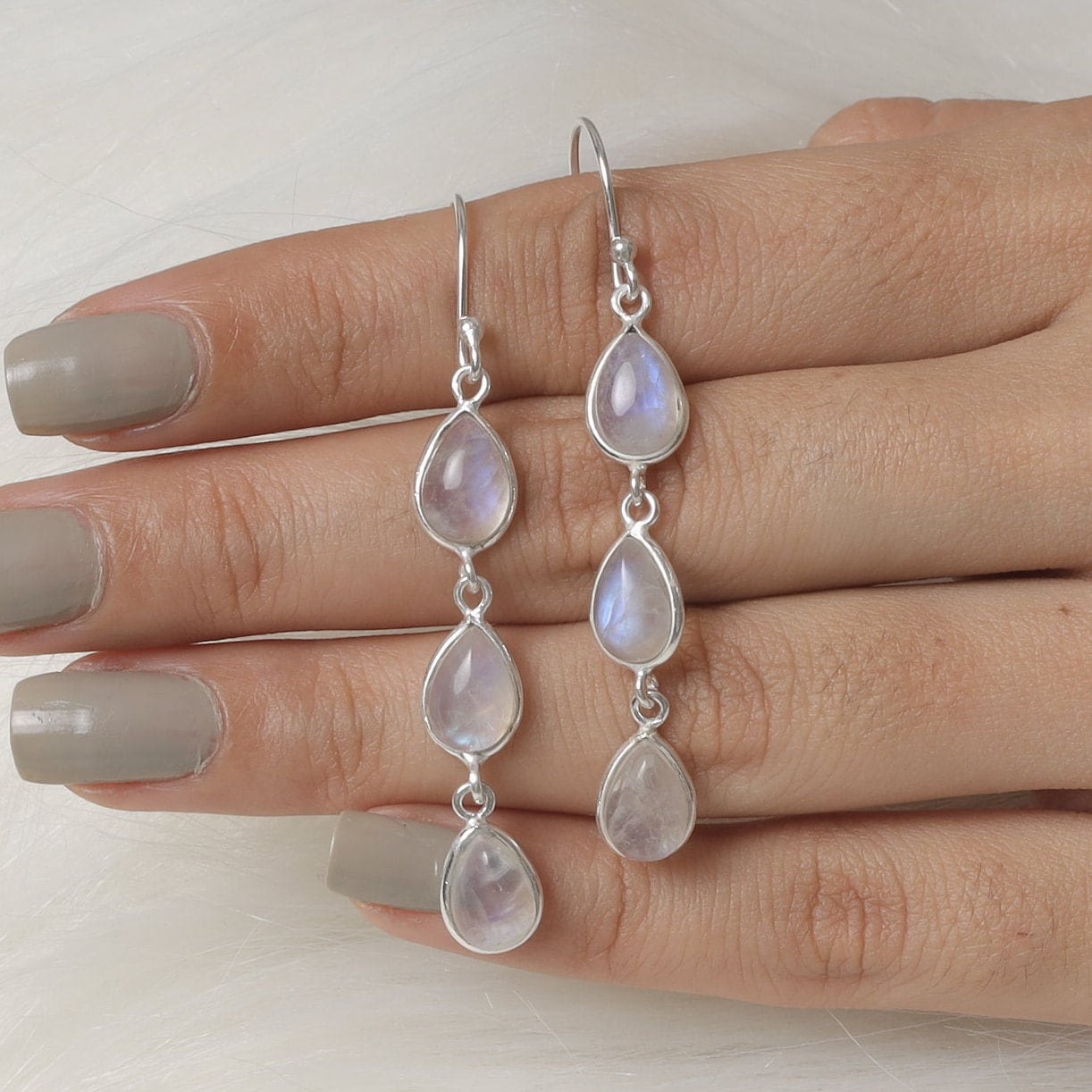 Rainbow Moonstone Sterling Silver Earrings