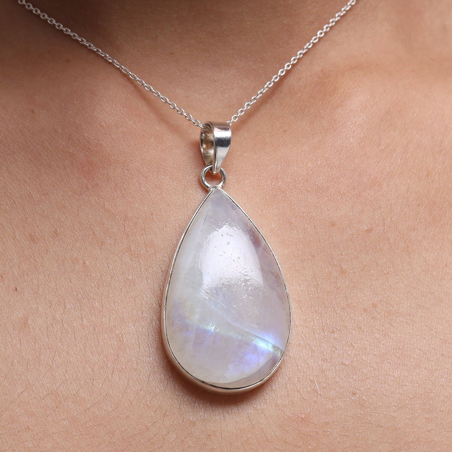 Rainbow Moonstone Sterling Silver Pendant