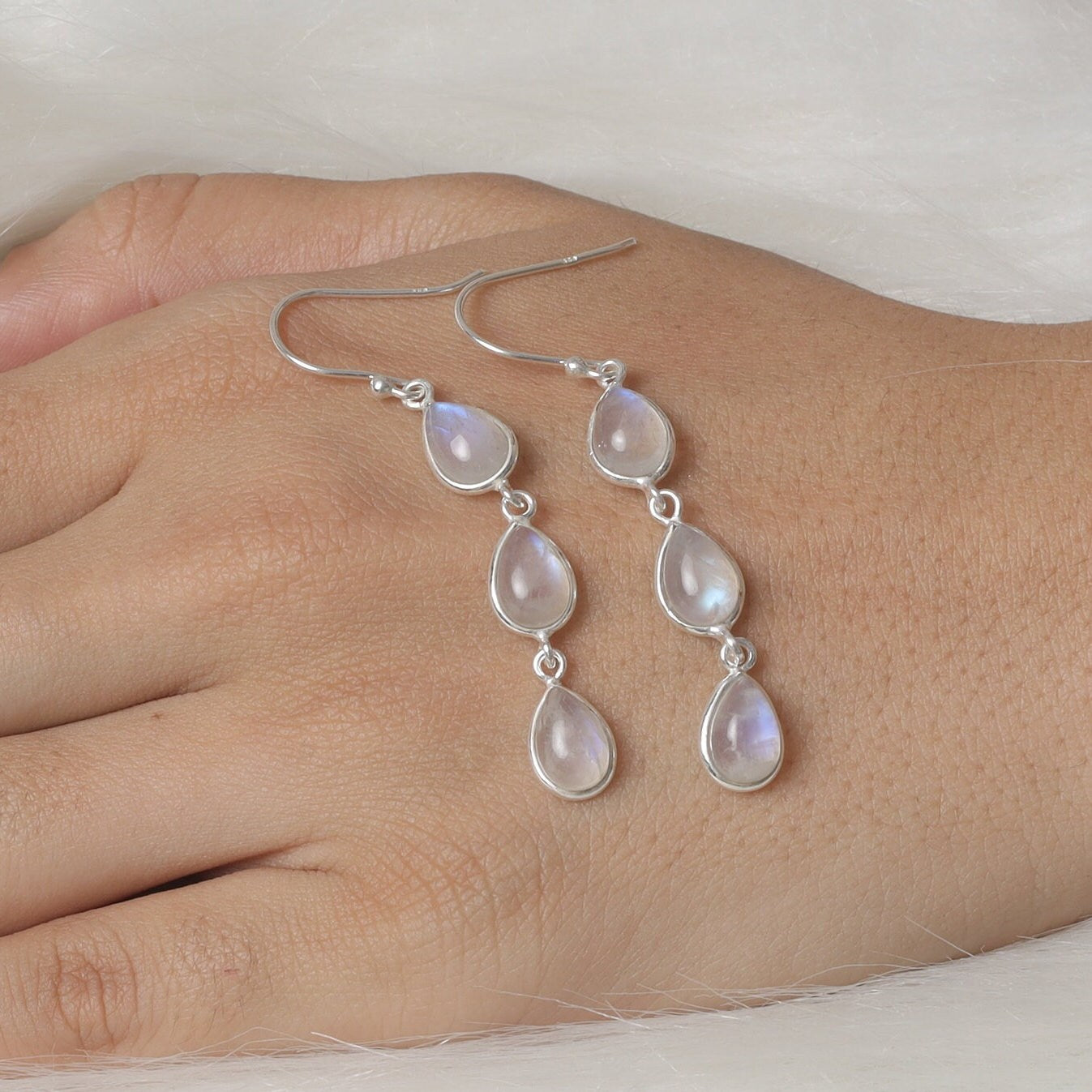 Rainbow Moonstone Sterling Silver Earrings