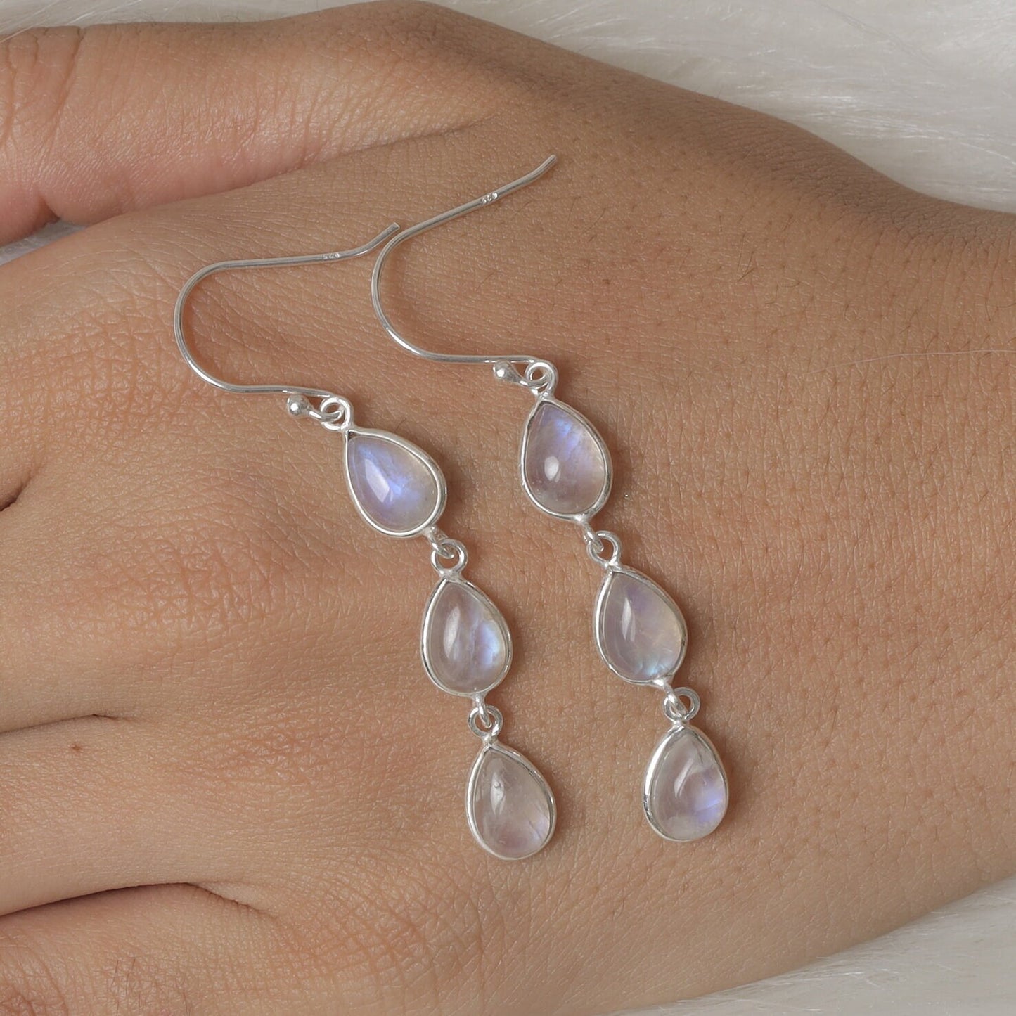 Rainbow Moonstone Sterling Silver Earrings