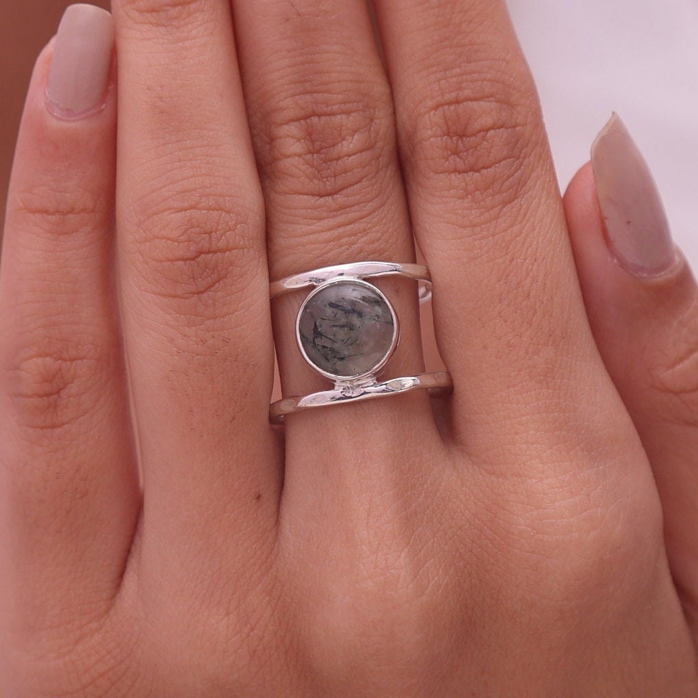 Black Rutile Quartz Sterling Silver Ring