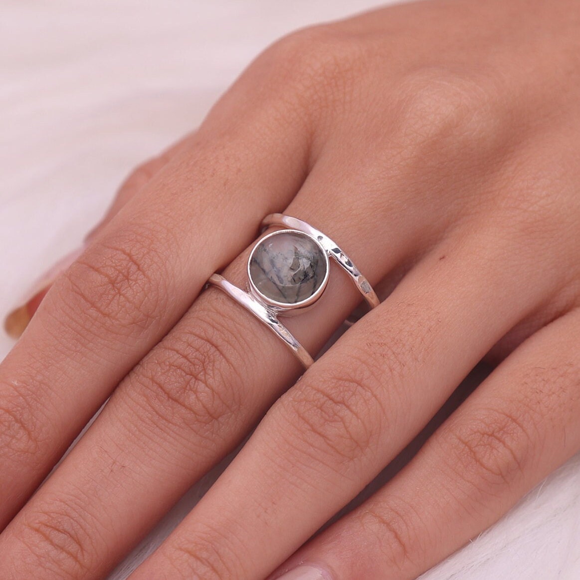 Black Rutile Quartz Sterling Silver Ring