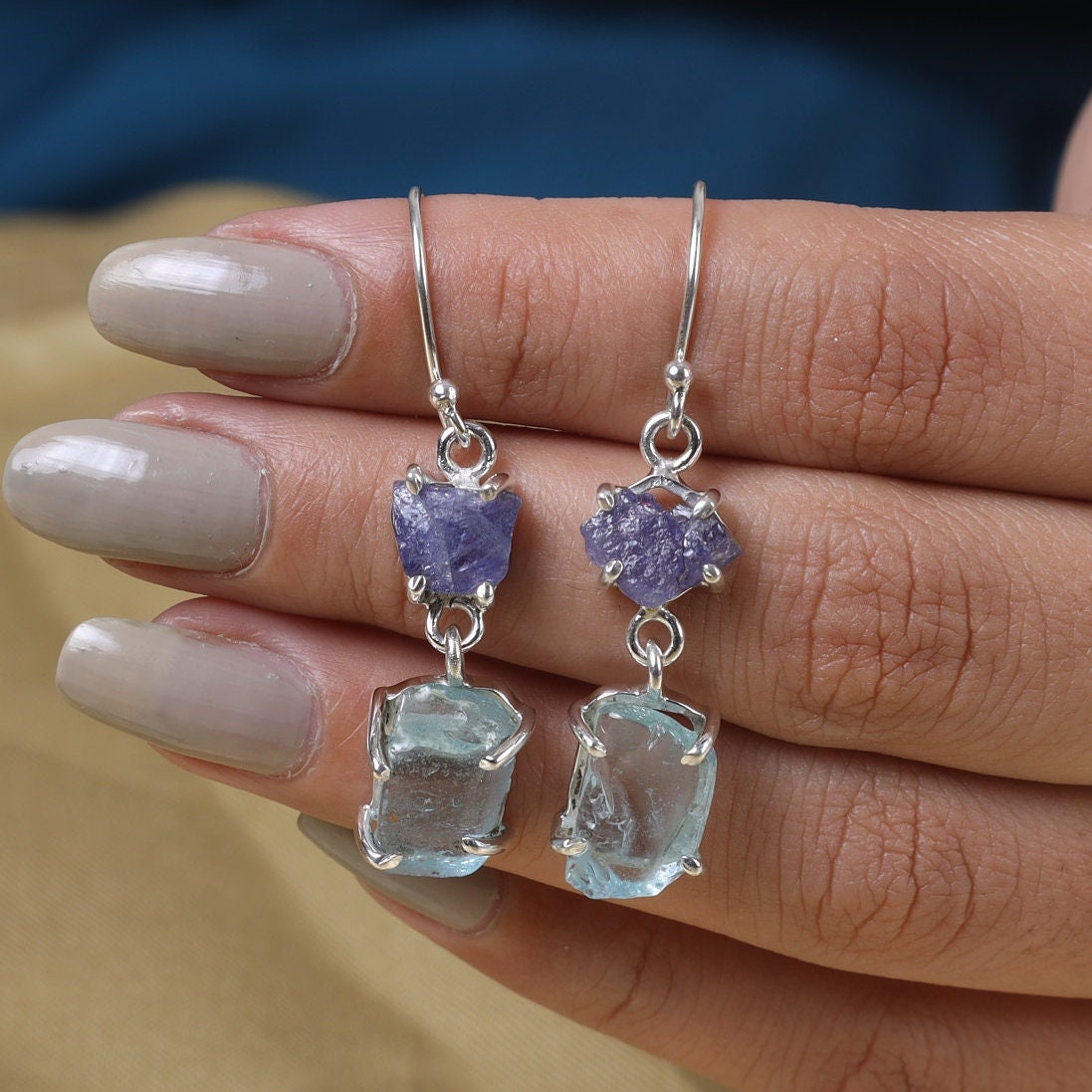 Aquamarine & Tanzanite Sterling Silver Earrings