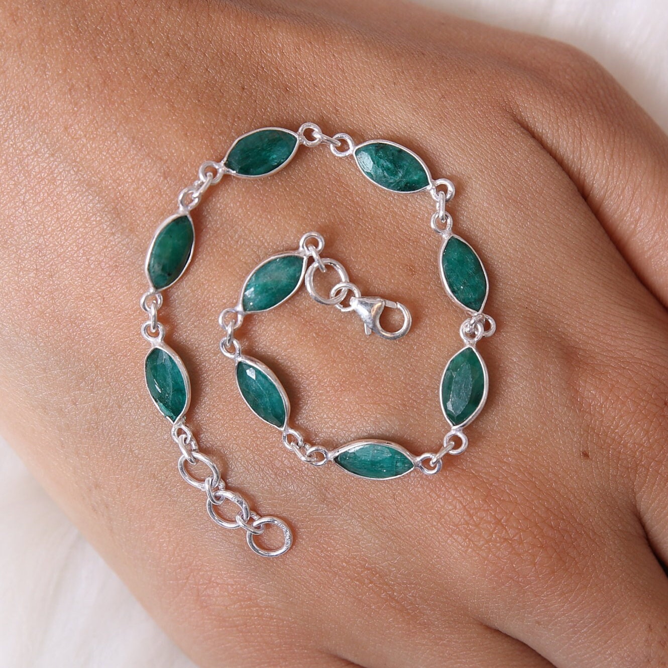 Cut Emerald Sterling Silver Bracelet