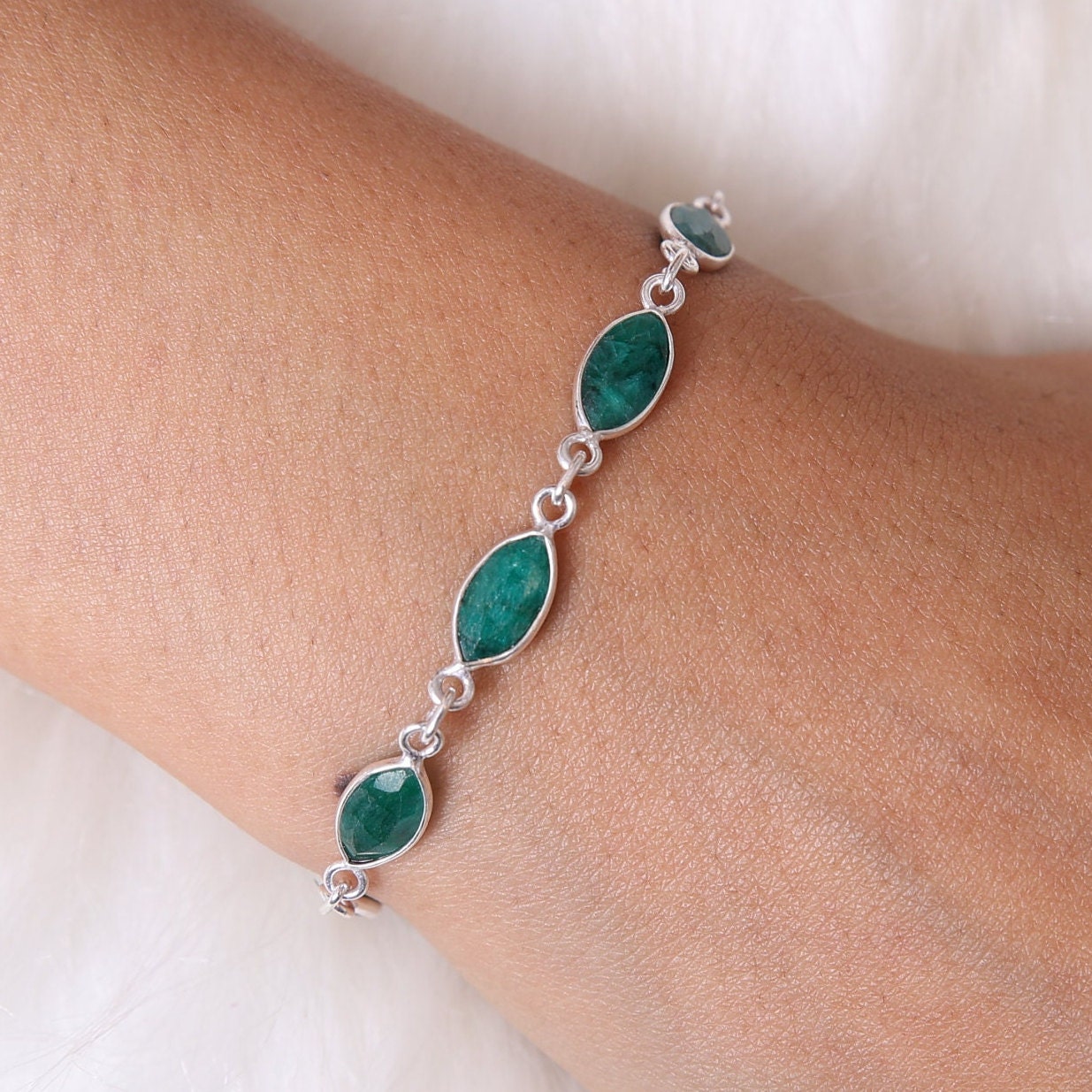 Cut Emerald Sterling Silver Bracelet