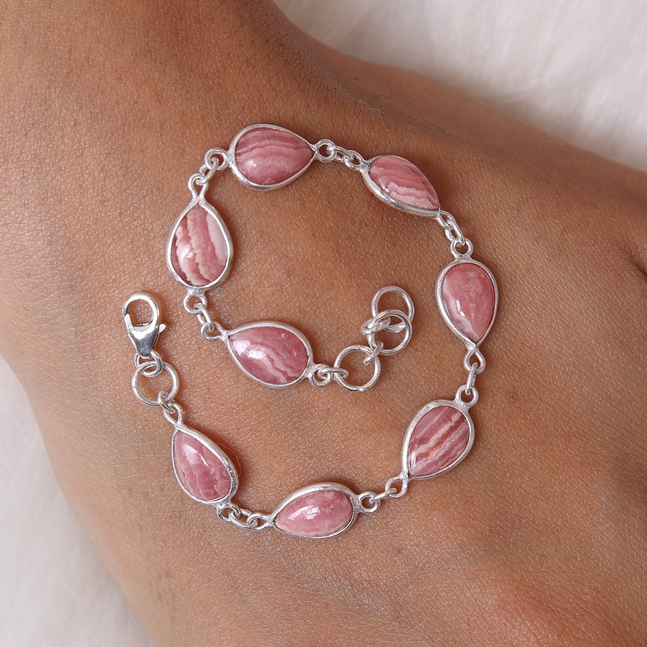 Rhodochrosite Sterling Silver Bracelet