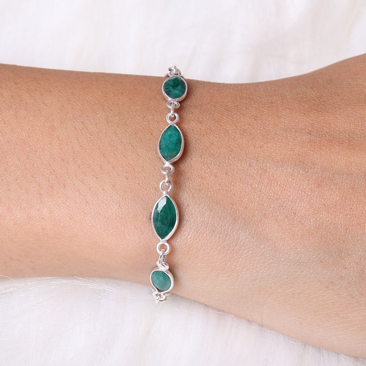 Cut Emerald Sterling Silver Bracelet