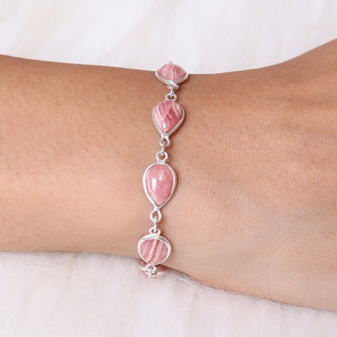 Rhodochrosite Sterling Silver Bracelet