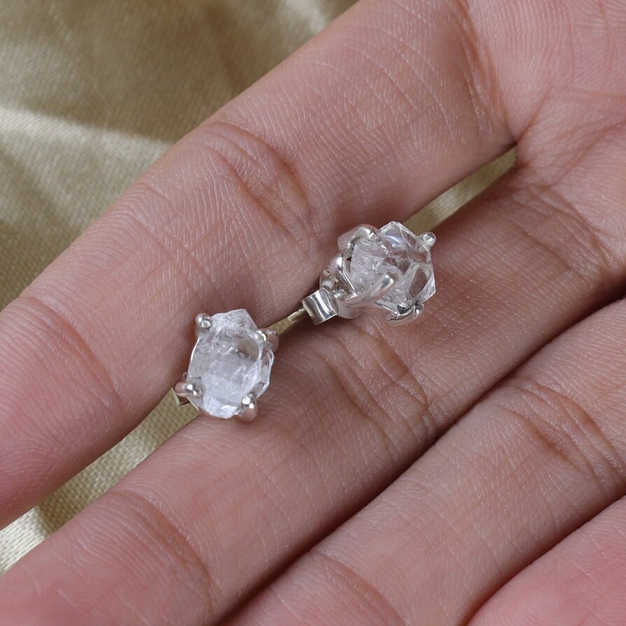 Raw Herkimer Diamond Sterling Silver Stud Earrings