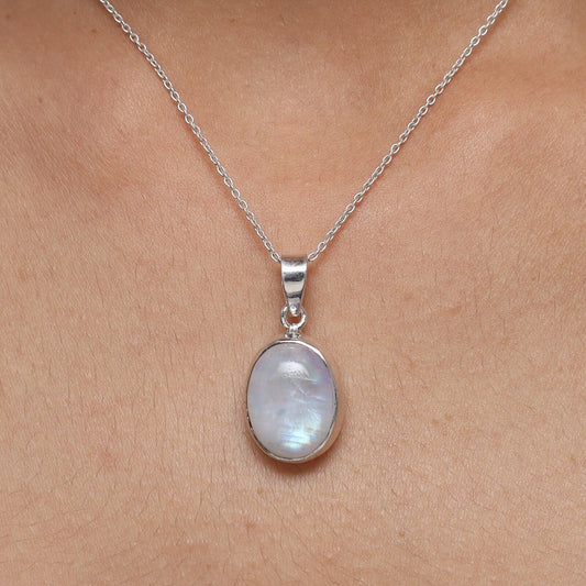 Rainbow Moonstone Sterling Silver Pendant