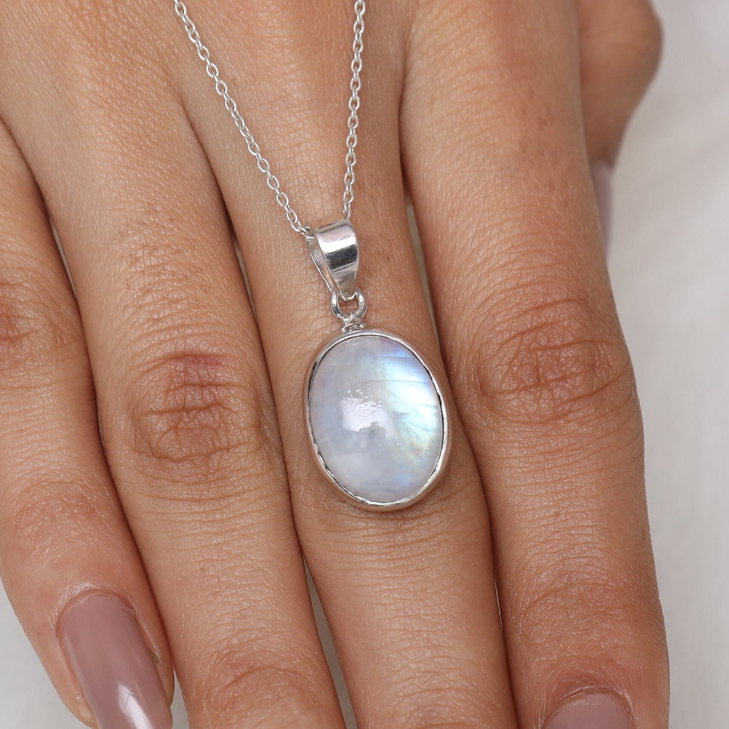 Rainbow Moonstone Sterling Silver Pendant