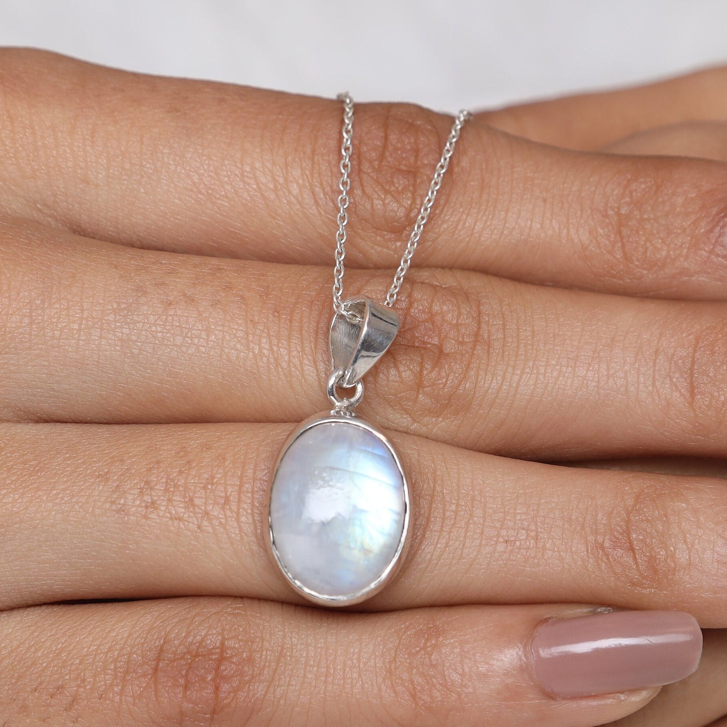 Rainbow Moonstone Sterling Silver Pendant