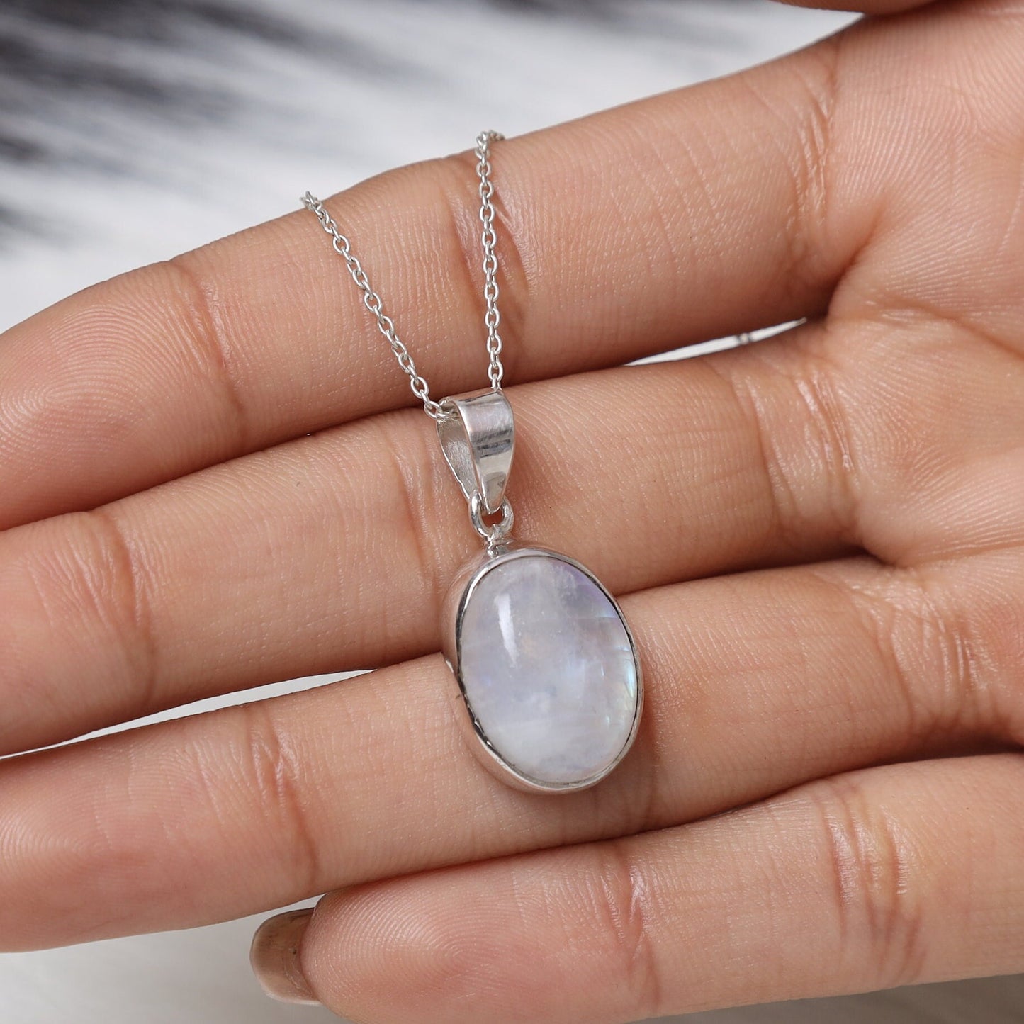 Rainbow Moonstone Sterling Silver Pendant