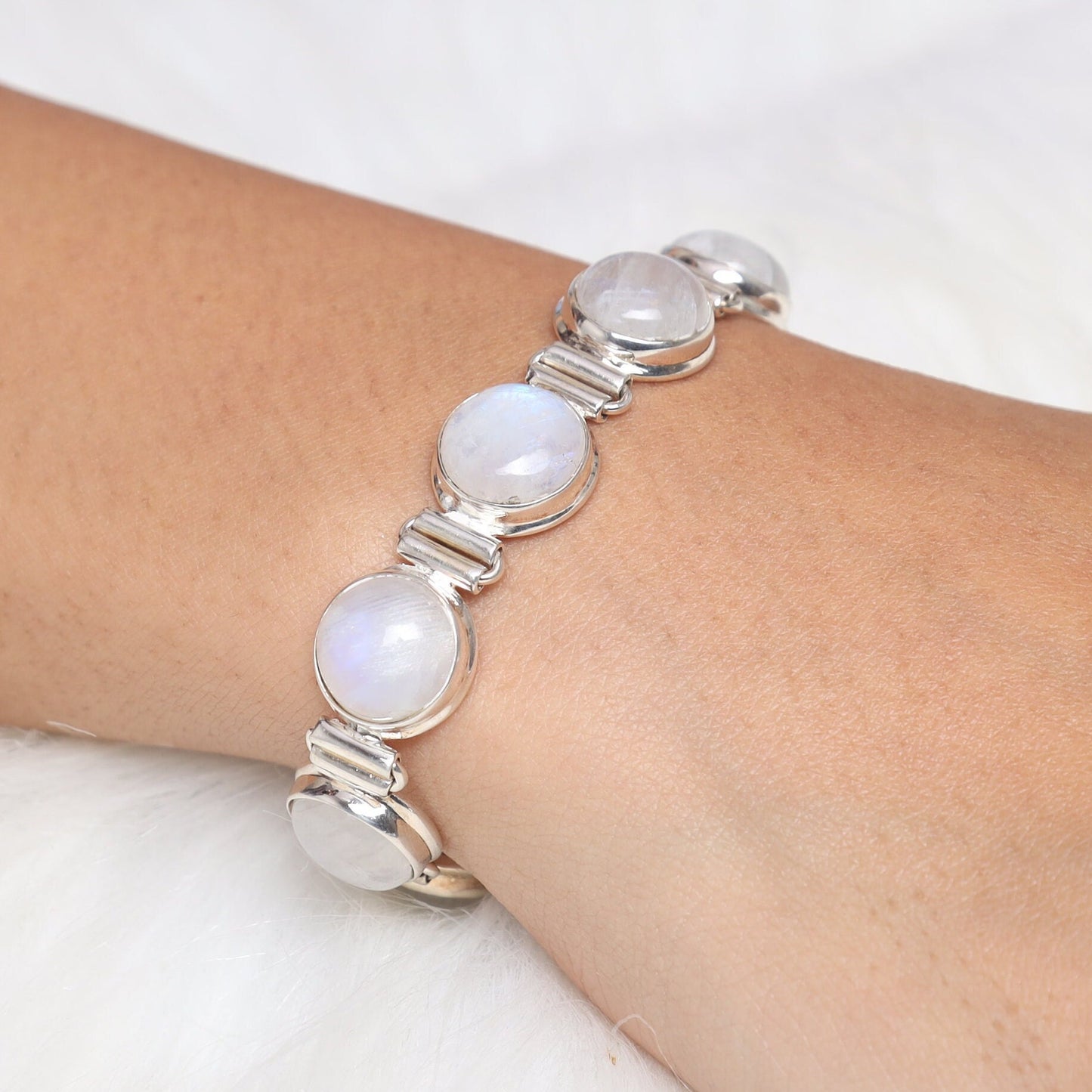 Rainbow Moonstone Sterling Silver Bracelet