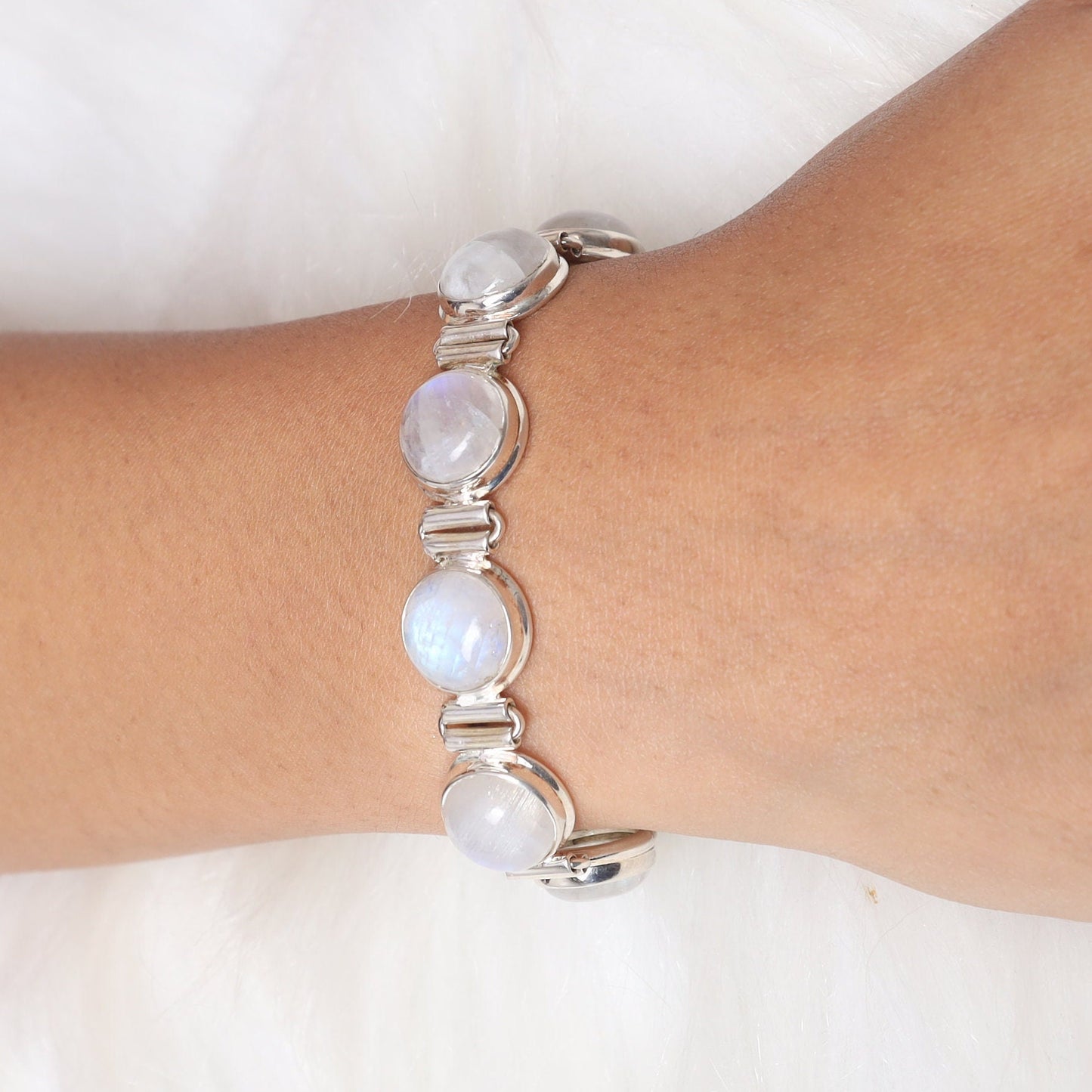 Rainbow Moonstone Sterling Silver Bracelet