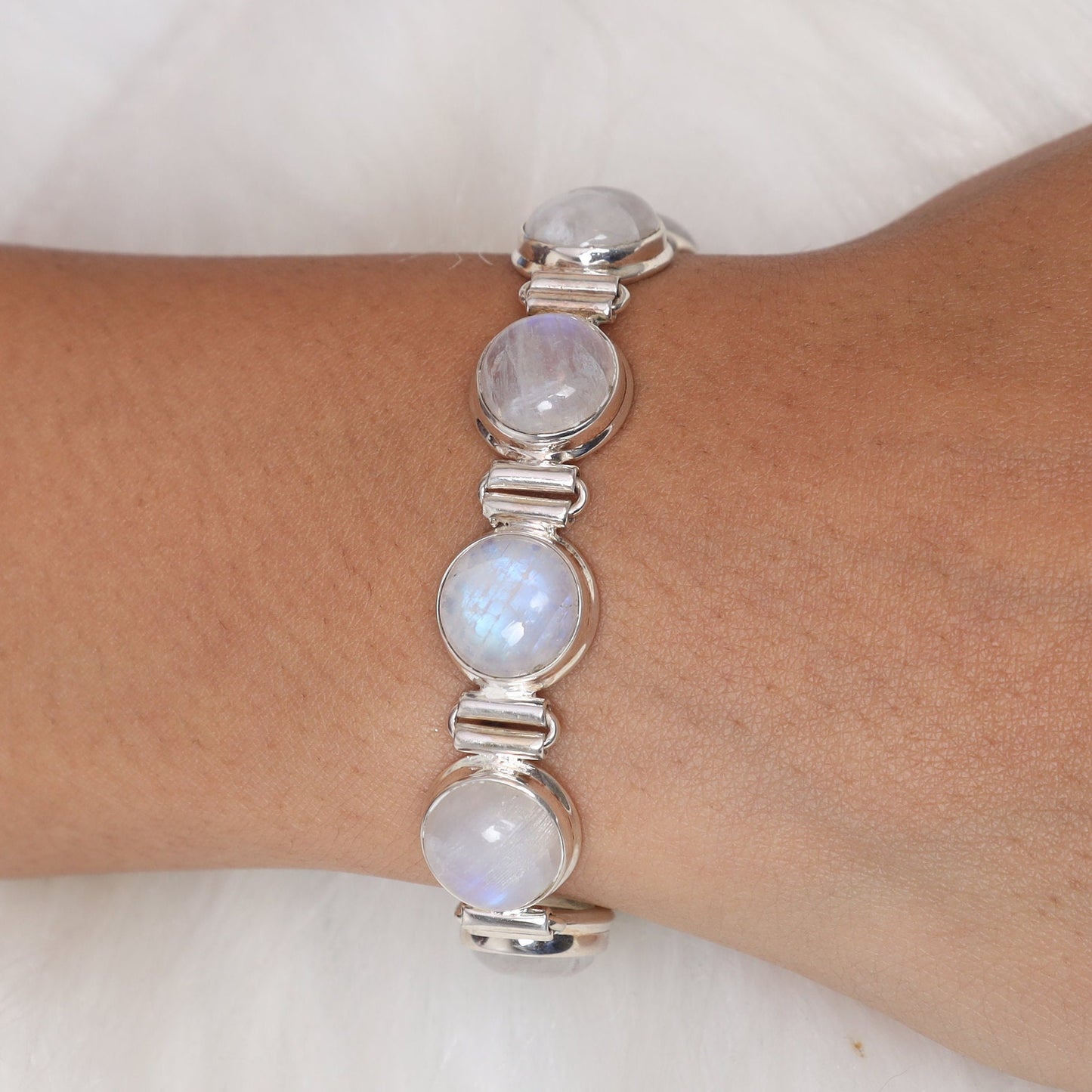 Rainbow Moonstone Sterling Silver Bracelet