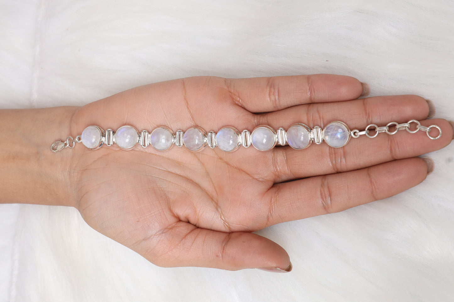 Rainbow Moonstone Sterling Silver Bracelet