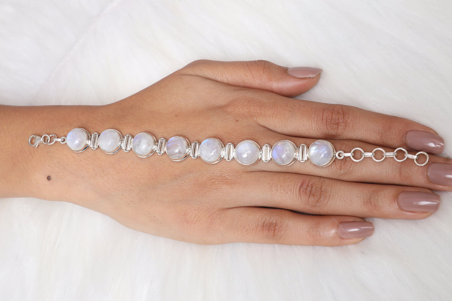 Rainbow Moonstone Sterling Silver Bracelet