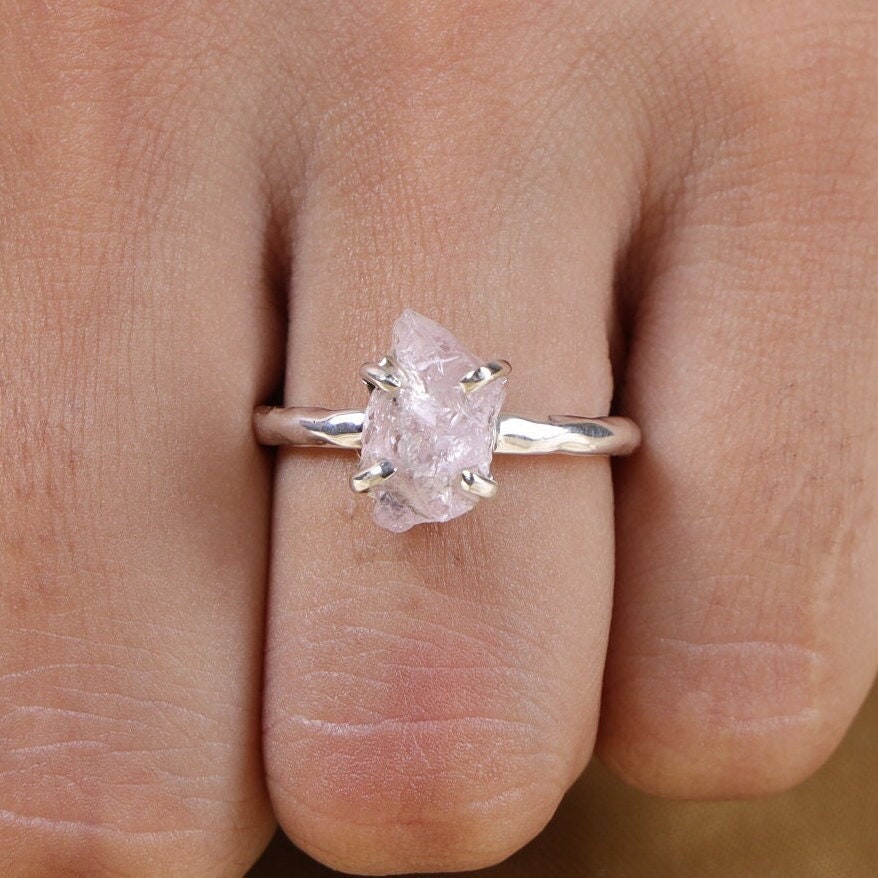 Raw Rose Quartz Sterling Silver Ring