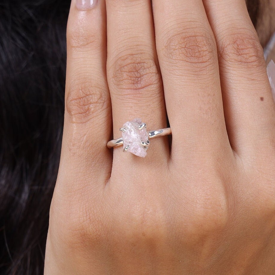 Raw Rose Quartz Sterling Silver Ring