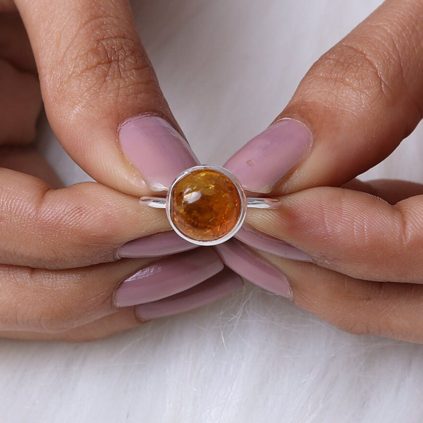 Amber Sterling Silver Ring