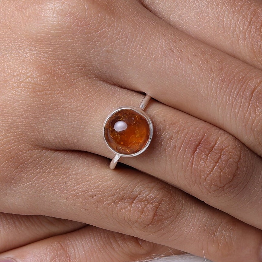 Amber Sterling Silver Ring