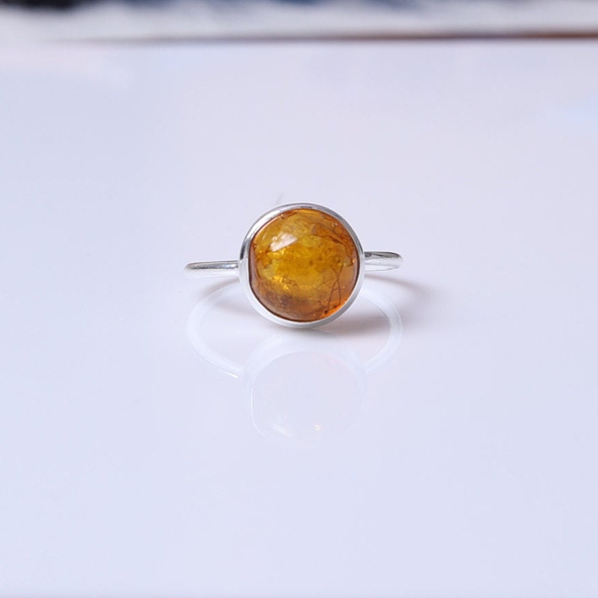 Amber Sterling Silver Ring