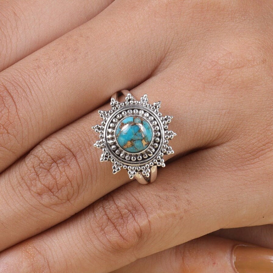 Blue Copper Turquoise 925 Sterling Silver Ring