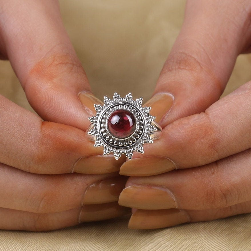 Garnet Sterling Silver Ring