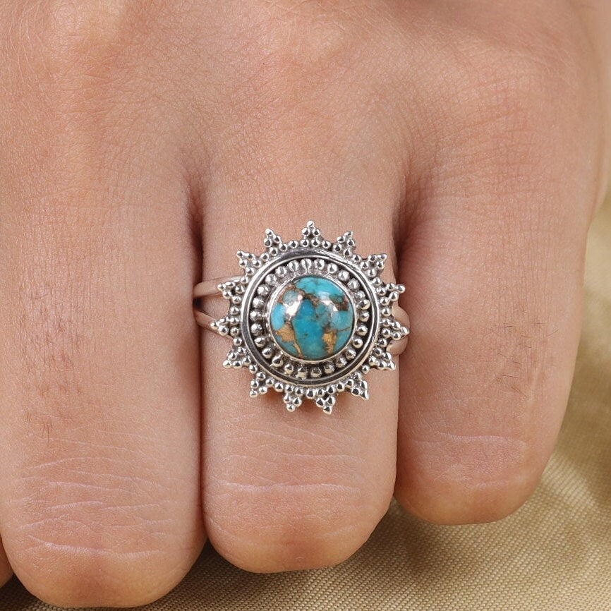 Blue Copper Turquoise 925 Sterling Silver Ring