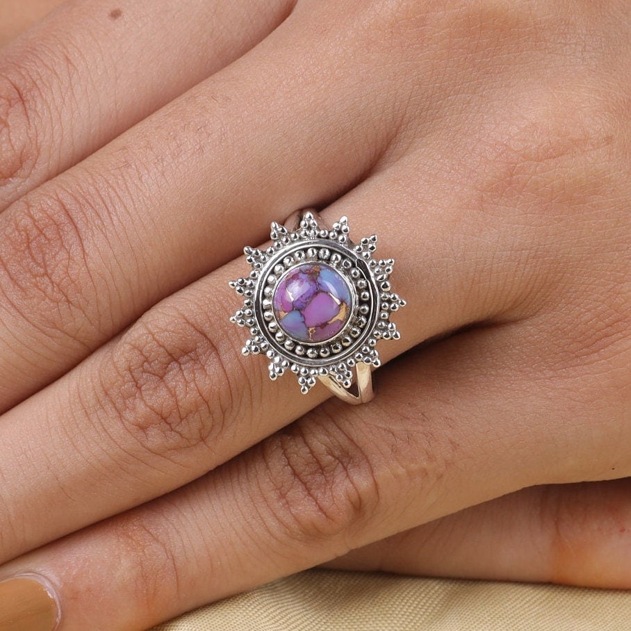 Purple Copper Turquoise Sterling Silver Ring