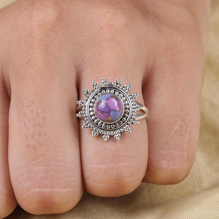 Purple Copper Turquoise Sterling Silver Ring