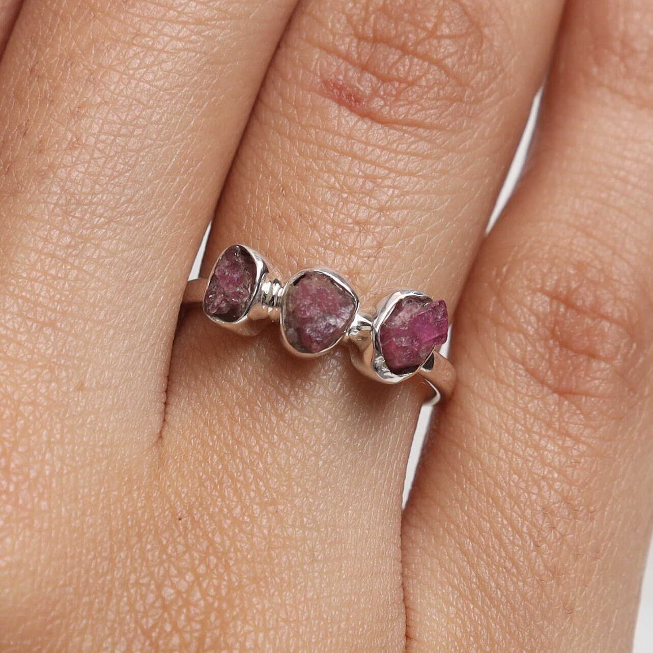 Raw Pink Tourmaline Sterling Silver Ring