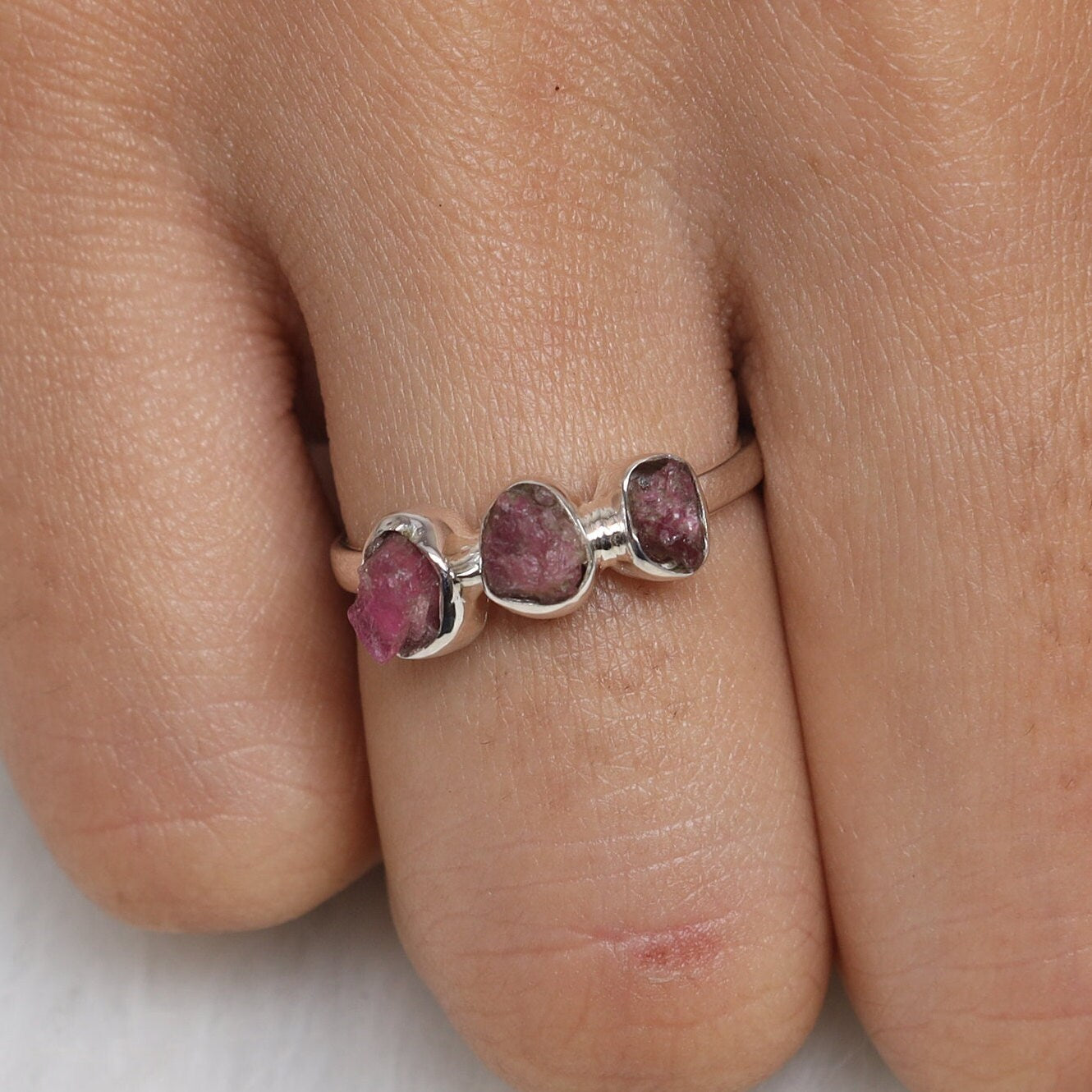 Raw Pink Tourmaline Sterling Silver Ring