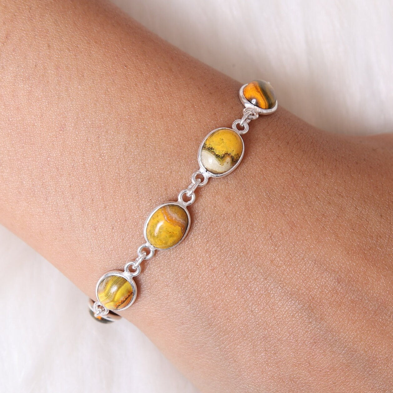 Bumblebee Jasper Sterling Silver Bracelet