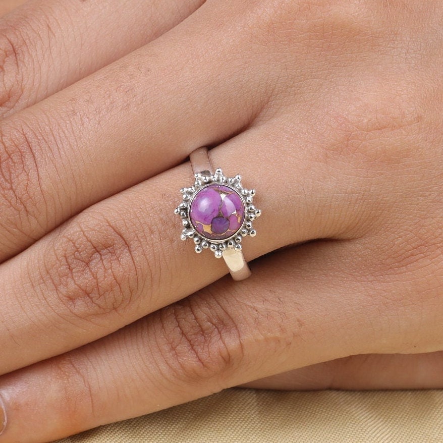 Purple Copper Turquoise Sterling Silver Ring