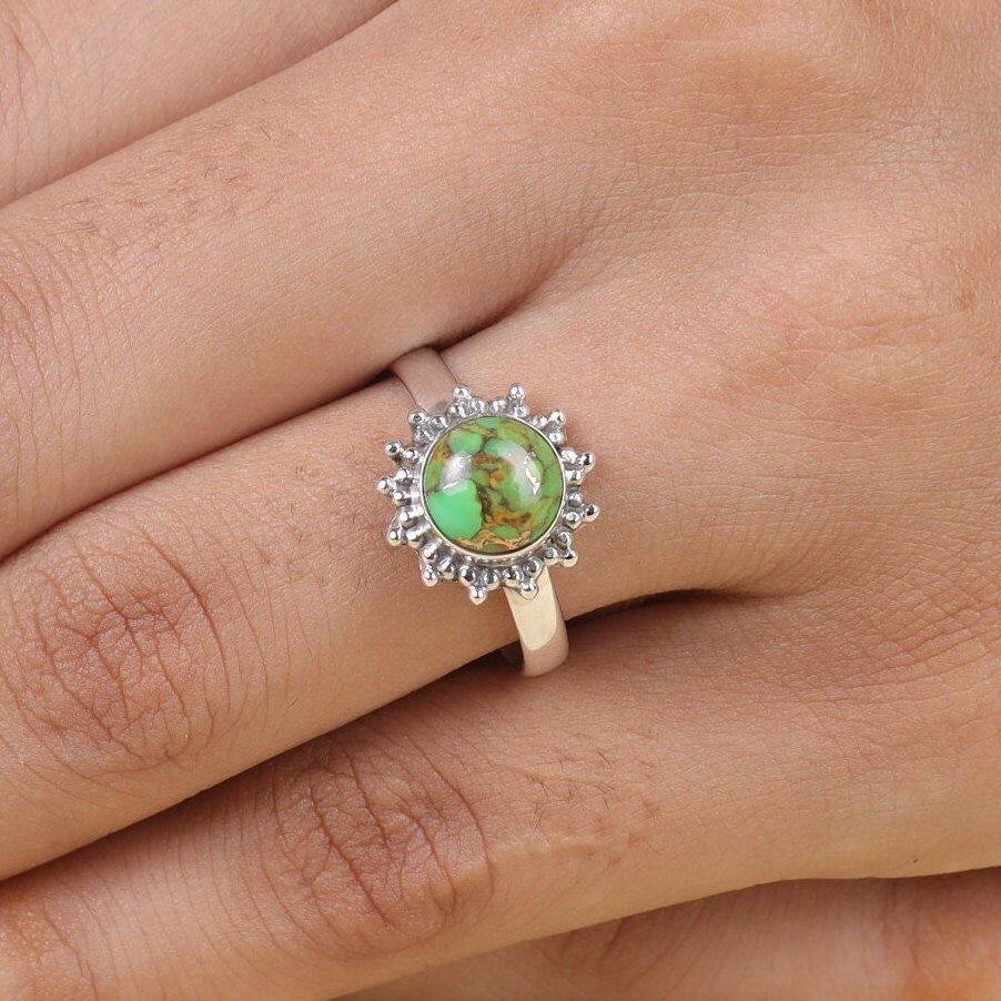 Green Copper Turquoise Sterling Silver Ring