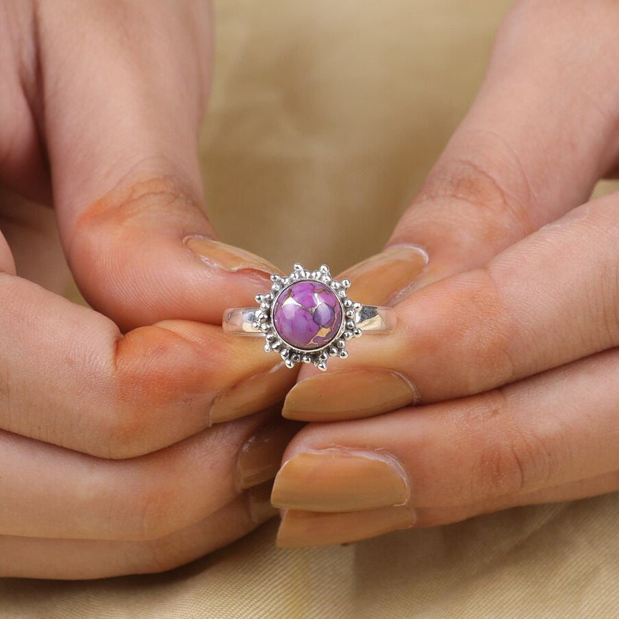 Purple Copper Turquoise Sterling Silver Ring