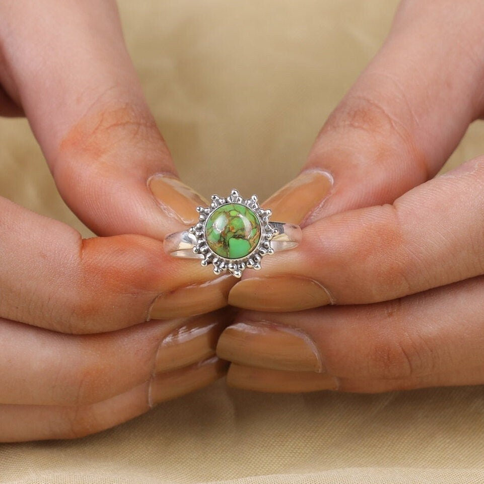 Green Copper Turquoise Sterling Silver Ring