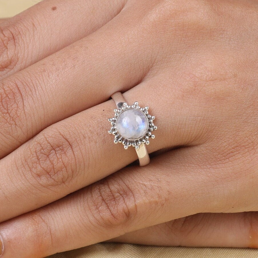 Rainbow Moonstone Sterling Silver Ring