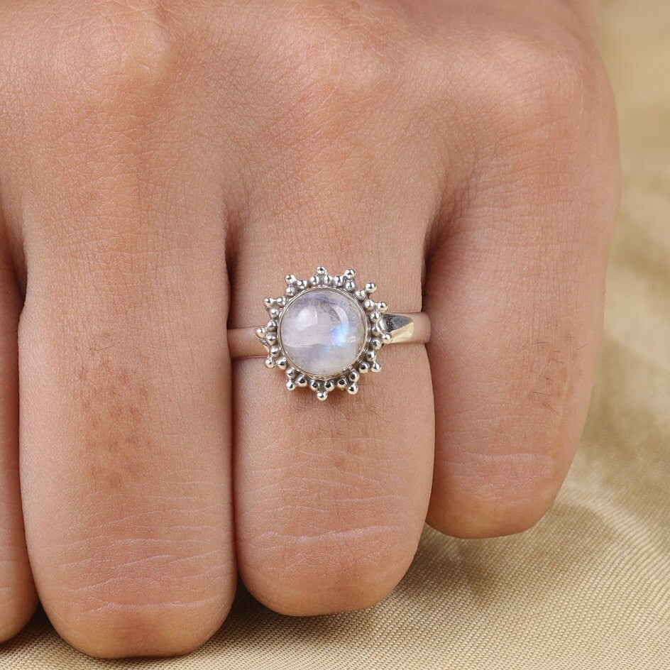 Rainbow Moonstone Sterling Silver Ring