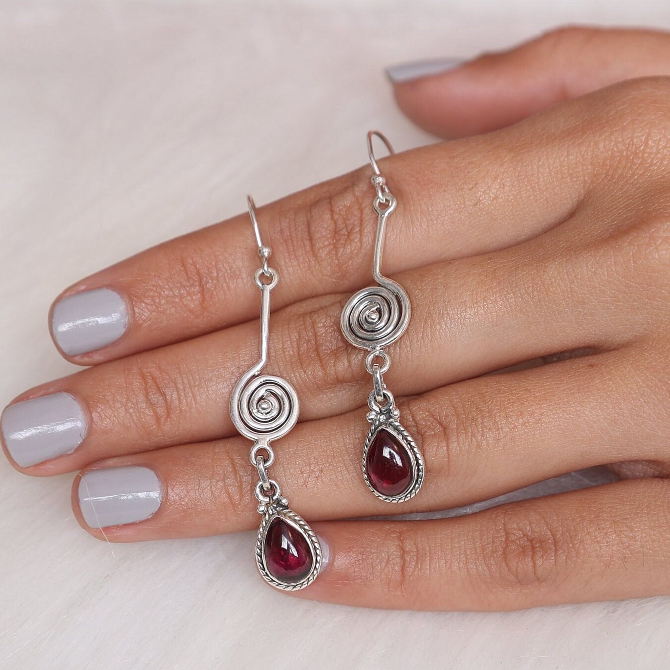 Garnet Sterling Silver Earrings