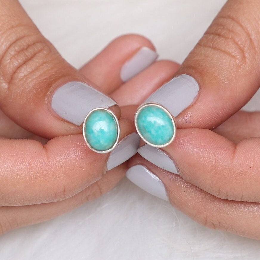 Amazonite Sterling Silver Stud Earrings