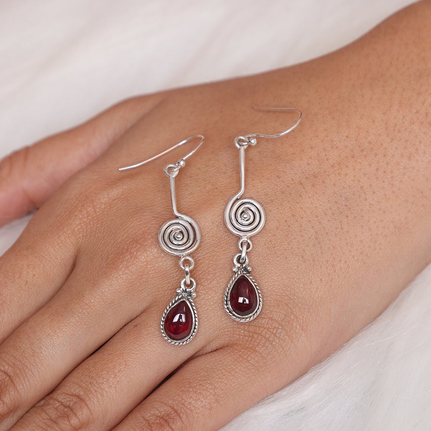 Garnet Sterling Silver Earrings