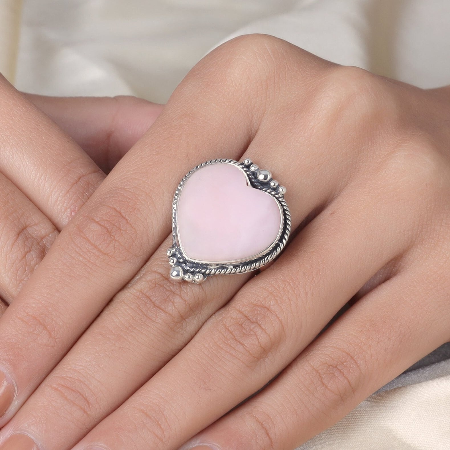 Pink Opal Sterling Silver Ring