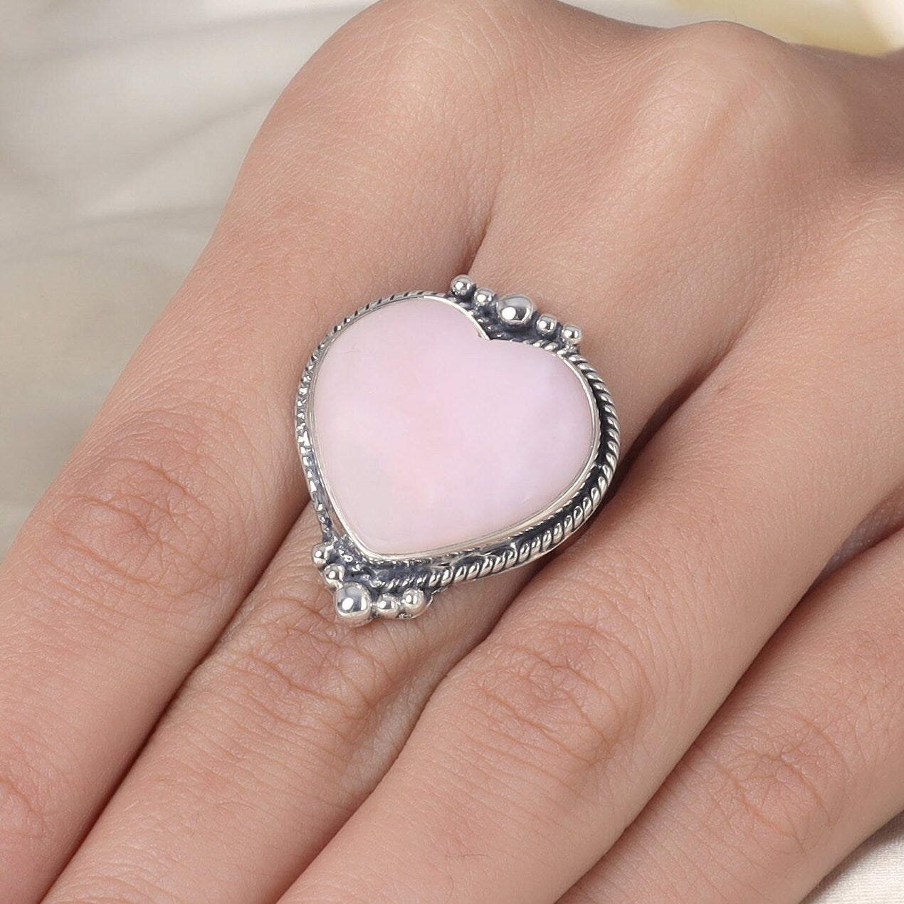 Pink Opal Sterling Silver Ring