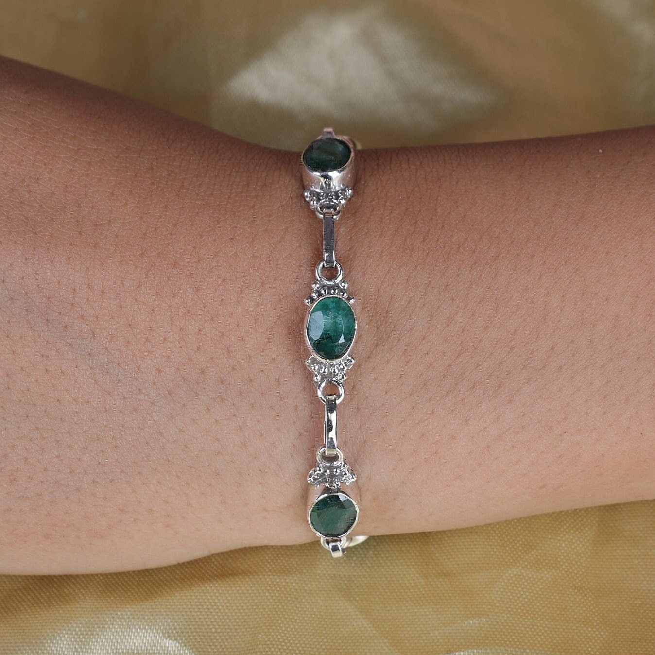 Emerald Sterling Silver Bracelet