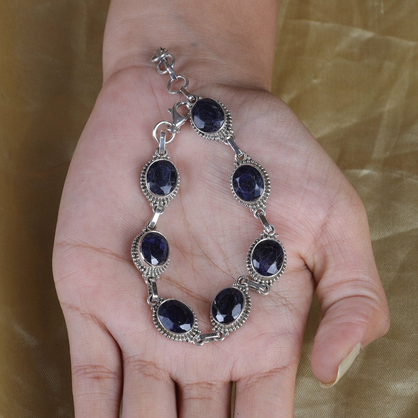 Blue Sapphire Sterling Silver Bracelet